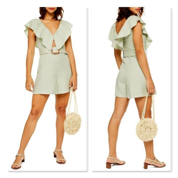 Topshop Riviera Frill Romper size 2 in Mint - Picture 1 of 13